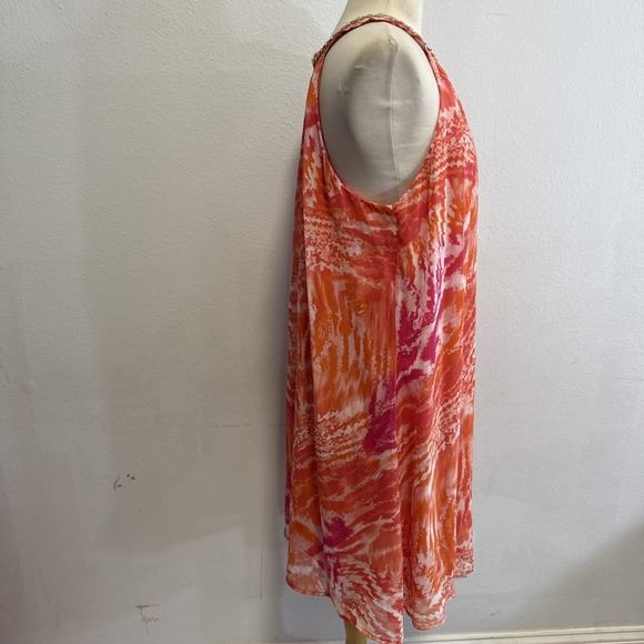 Calvin Klein Dress 12 Orange Pink Chain Halter Shift Cocktail Formal Summer - Picture 6 of 13